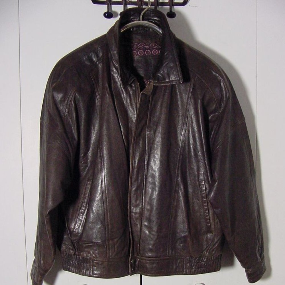 Vtg 80's Midwest International Brown Leather Zip Lined Jacket Sz 2XL